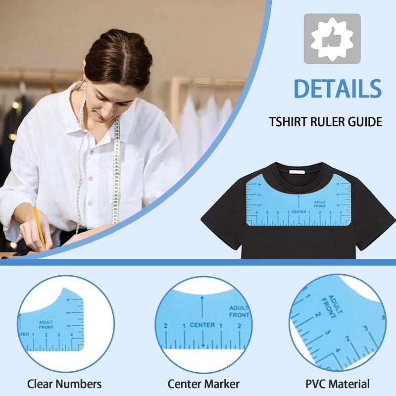 DNSGOOR Sublimation Shirts Tool Kits for Vinyl Alignment,Portable Pad for Ironing,T-Shirt Rulers Guide and Teflon Sheet for Cricut Heat Press HTV Vinyl Center Designs,Craft Sewing Accessories - Image 3